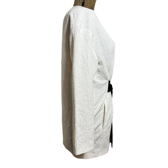 ZARA Basic Collection SZ S White Embossed Jacket Black Belt Chic Minimalist - Picture 13 of 14